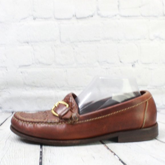 Cole Haan Other - Cole Haan Brown Leather Basket Weave Cross Strap Buckle Loafers Shoe 8 M